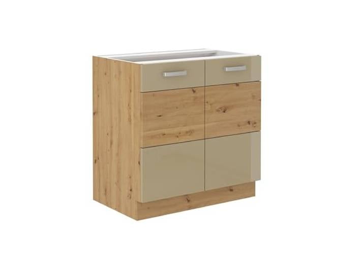 Kuechen-preisbombe Unterschrank 80 cm Eiche Artisan + Cappuccino Hochglanz Küchenzeile Küchenblock