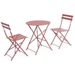 Garten-Set Austin Metall, klassisch klappbar, Terrakotta, Stühle und Tisch für draußen