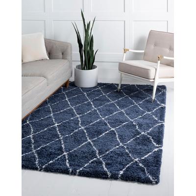 Hochflor-Teppich "Temara Shag, LAGERRÄUMUNG", blau (marineblau, elfenbeinfarben), B:152cm H:51mm L:244cm, Polypropylen (PP), MYFLAIR MÖBEL & ACCESSOIRES, Teppiche, gewebt, Rauten Design, weich & kuschelig