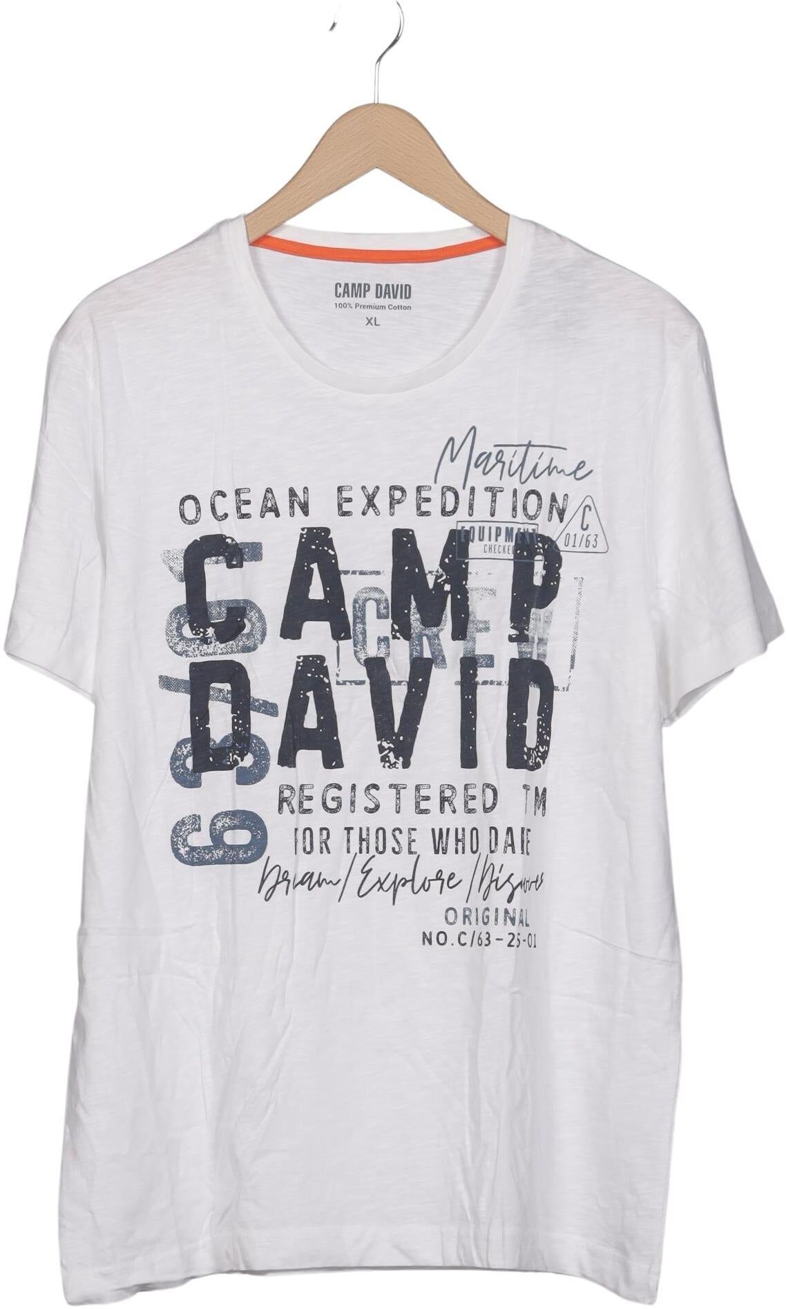 Camp David Herren T-Shirt, Weiß, Gr. XL, Baumwolle - Second Hand