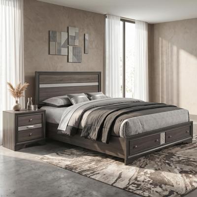Furniture of America Bara Contemporary Grey Solid Wood 2-Piece Storage Platform Bedroom Set