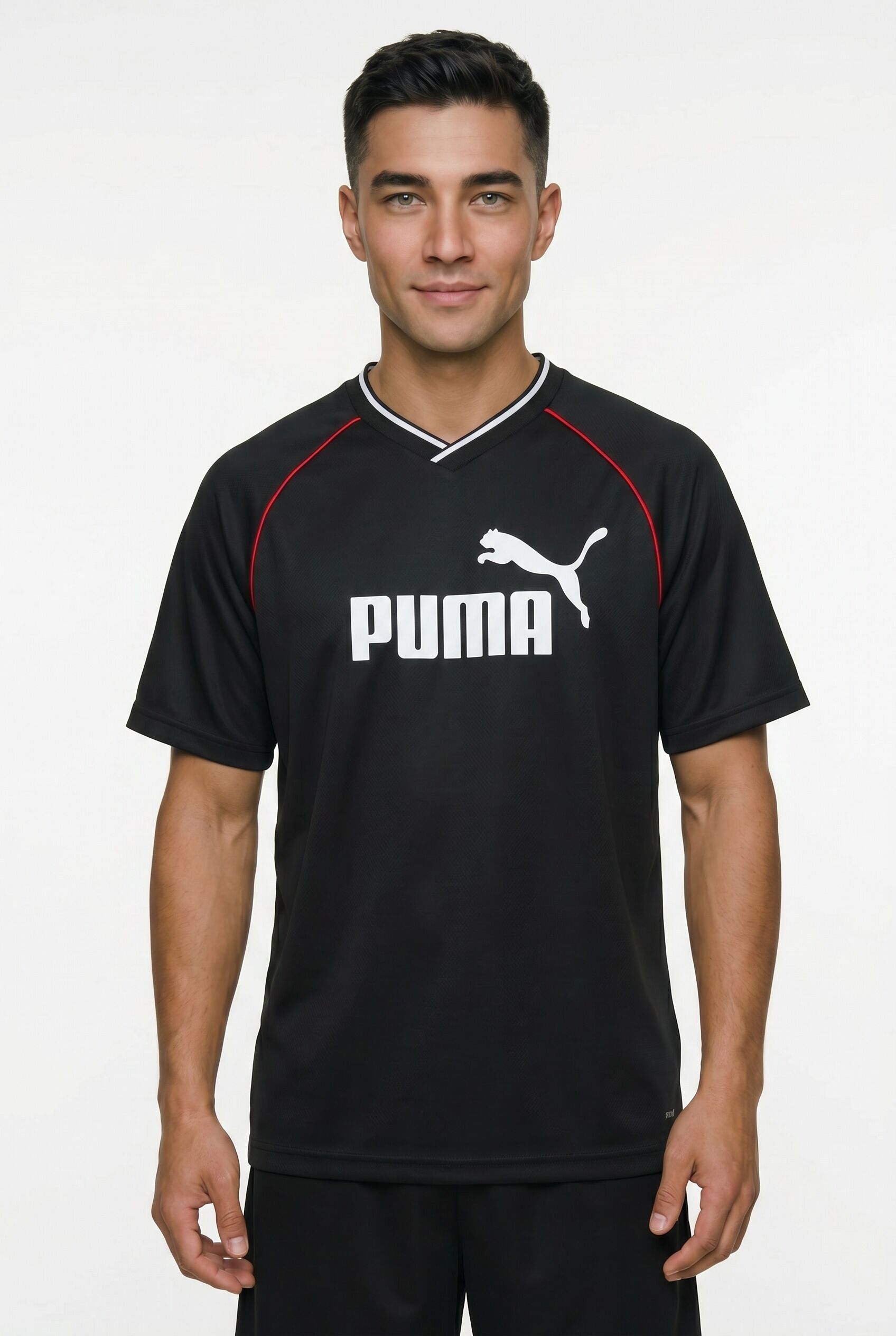 T-Shirt PUMA "ESS FOOTBALL JERSEY", Herren, Gr. S, schwarz (puma schwarz), Web, Obermaterial: 100% Polyester, unifarben, relaxed fit normal, Shirts T-Shirt, relaxed fit, Kurzarmdesign, mit DryCELL-Technologie puma schwarz S
