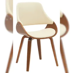 DELUKE Esszimmerstuhl GILIS - Kunstleder Walnuss/creme 52x54x86 cm | Essstühle Esszimmerstühle Küchenstühle Wohnzimmerstühle