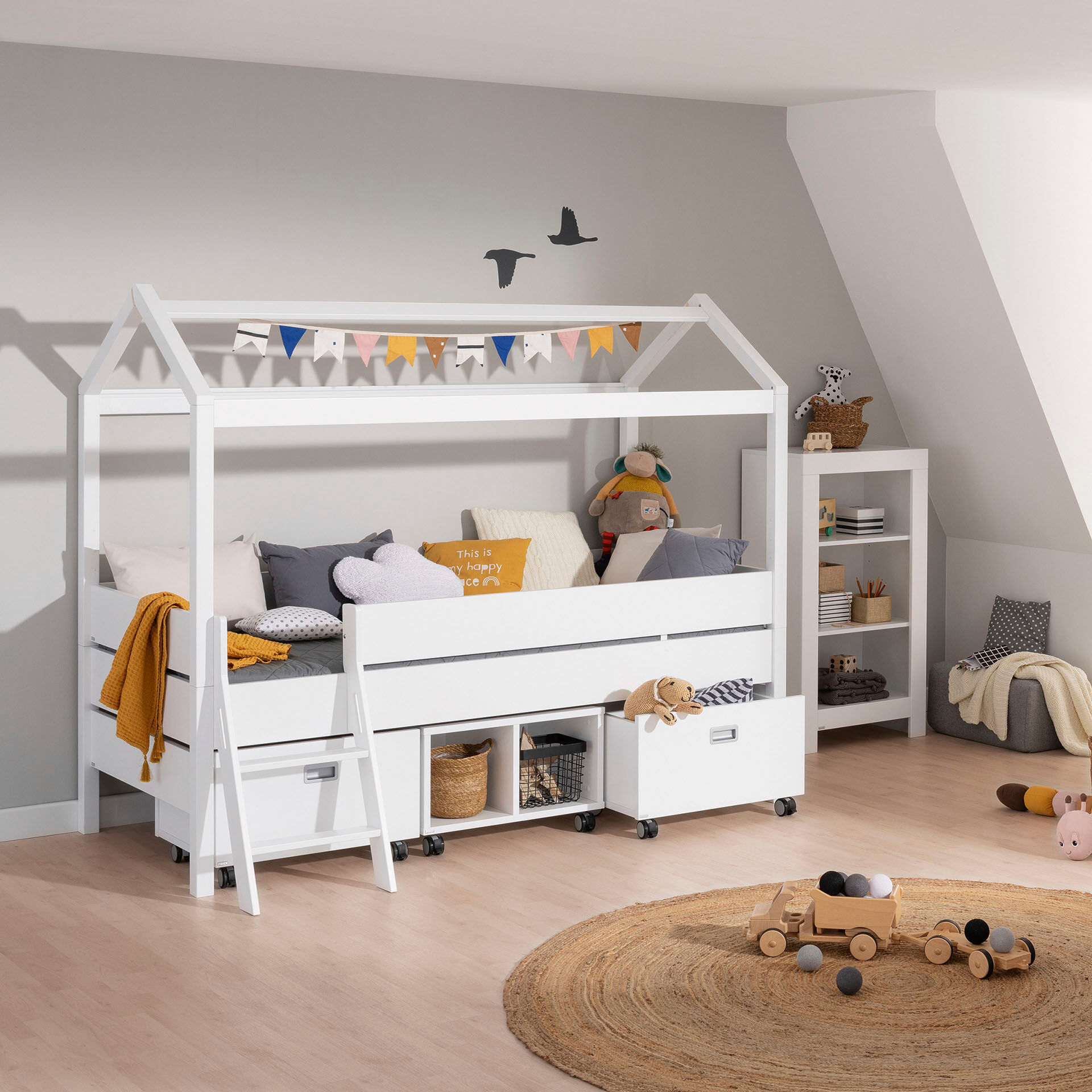 Anlegeleiter PAIDI "TINY HOUSE zur Erweiterung des Bettes", weiß (kreideweiß), B:44cm H:80cm L:29cm, Massivholz, Leitern, Anlegeleiter, Leiter ist beidseitig montierbar