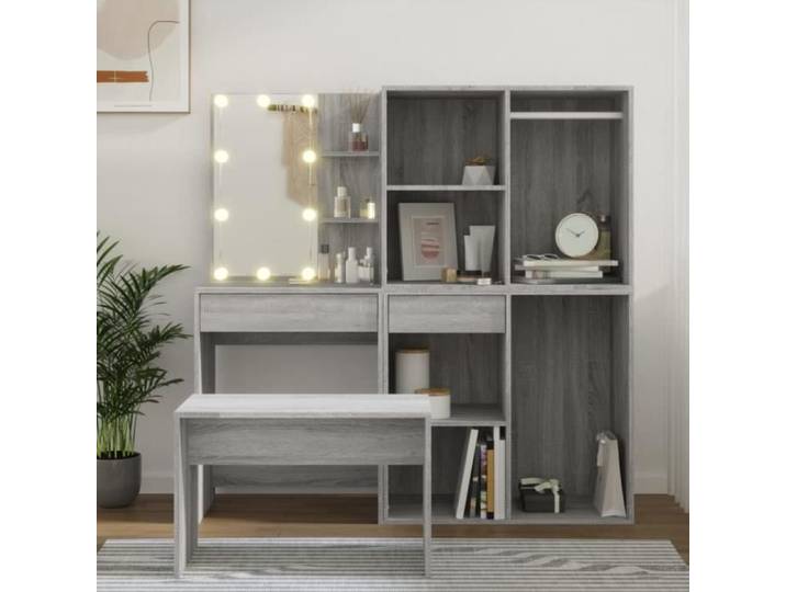 Ensemble de coiffeuse - ESTINK - A3114105 - LED - Bois d'ingénierie - Sonoma gris