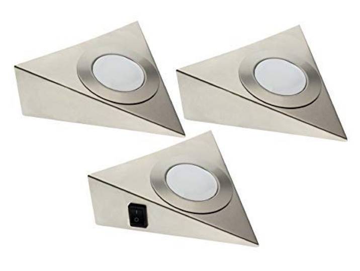 Trango set van 3 LED-keukenlamp inbouwarmatuur 6739-32, rvs inbouwspot incl. 3 x 4,8 Watt 3000K warmwitte LED-module direct 230V uitbreidbaar naar behoefte