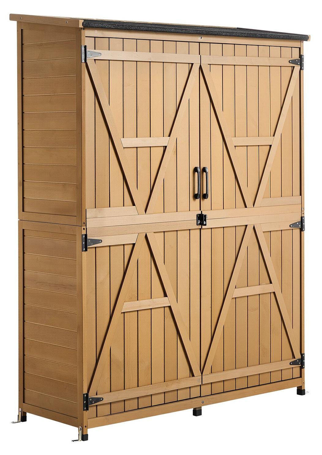 Gartenschrank Holz - Geräteschuppen für Garten Terrasse - Abschließbare Türen - Schrägdach wasserdicht - Mit Regalböden und Boden - 121x43x162,5 cm