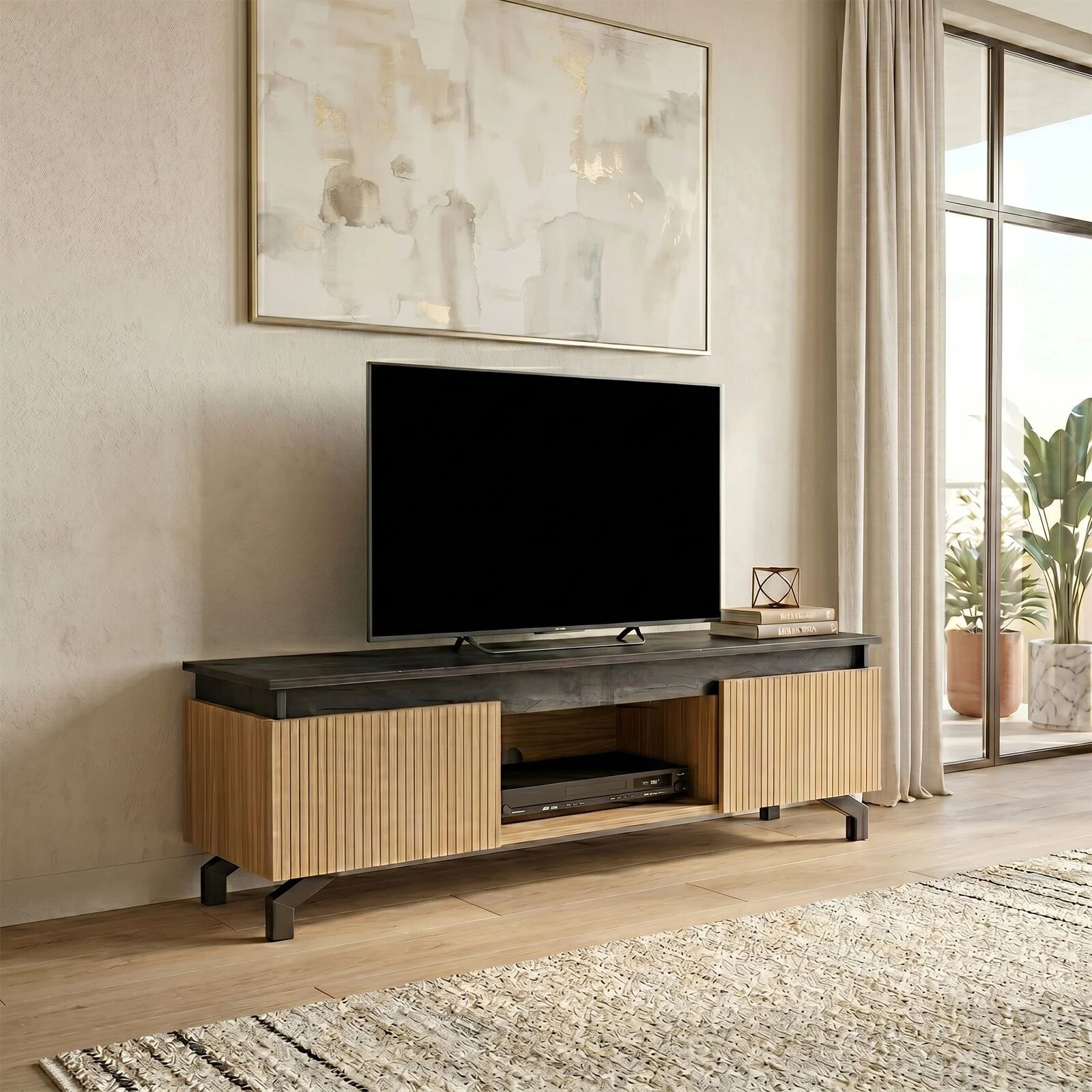 garneroarredamenti Mobile porta TV 130x44h cm reversibile rovere nero frassinato Norcia