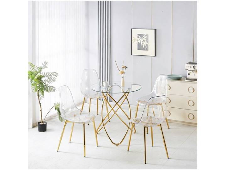 VUENOR Table à manger ronde 80 cm dorée 4 chaises style moderne 5 pièces