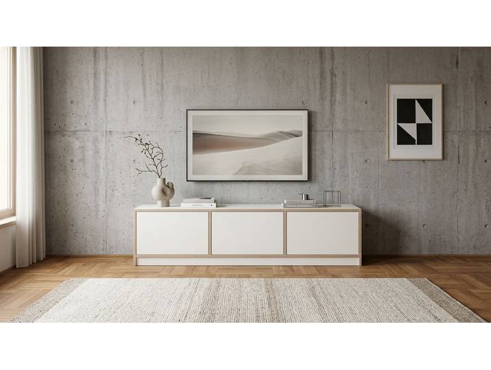 TV Lowboard nach Maß Premium Dekore Weiß Multiplex Kante