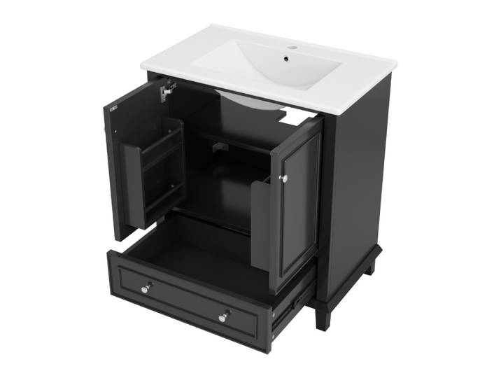 Meuble sous-vasque 76 cm à 2 portes et tiroir, Noir