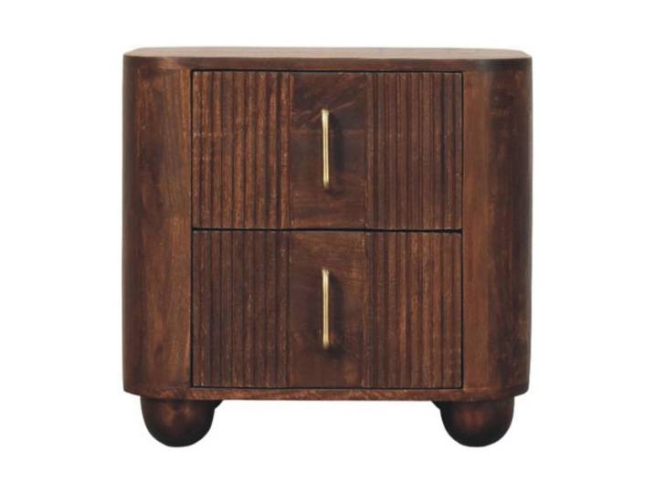 Artisan Furniture Nachtkasten Marlowe Geriffelt, 2 Schubladen, Dunkelbraun, Holz, Echtholz,Mangoholz, Holz Optik, Rechteckig, 55x53x40 cm, Schlafzimmer, Nachttische