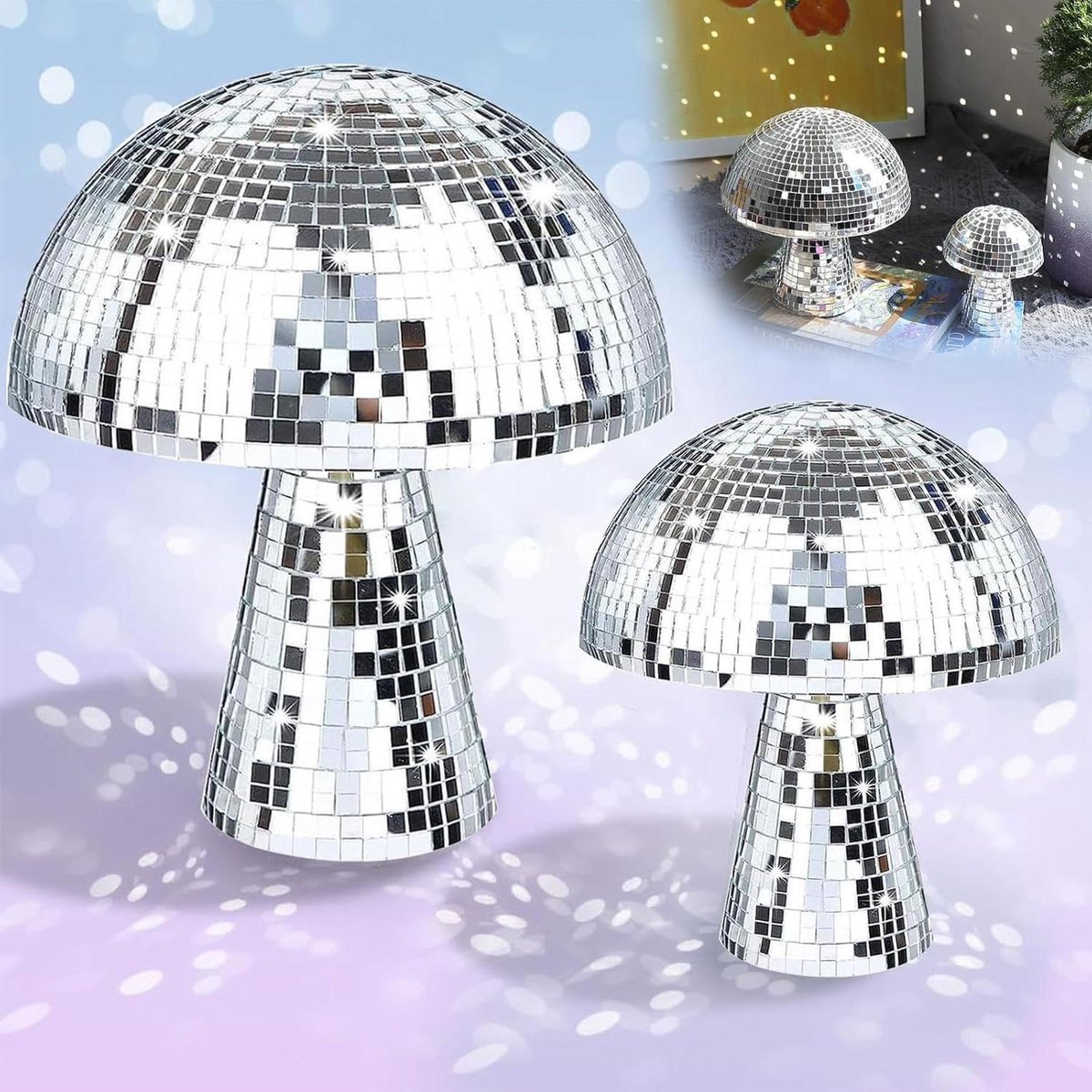 Inovra Plus Mushroom Disco Decoratie XL - Set van 2 paddenstoel discoballen voor op tafel