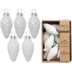 Christbaumschmuck Zapfen Glas H 4,5 cm 12 Stück weiß matt/glänzend