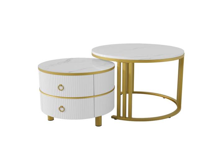 Tables basses gigognes blanches avec 2 tiroirs 70x70x46 cm