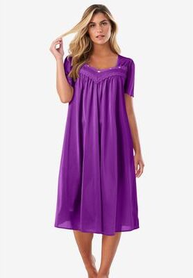 Plus Size Women's Short Silky Lace-Trim Gown by Only Necessities in Fresh Berry (Size 4X) Pajamas
