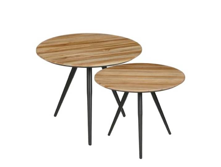 MICA Decorations Jailey Beistelltisch – 2er Set – H49 x Ø50 cm – Recyceltes Holz – Braun