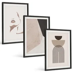 BILDER SET 3er Set - 40x60 cm Schwarzer Rahmen - Abstrakte Gesichtsformen