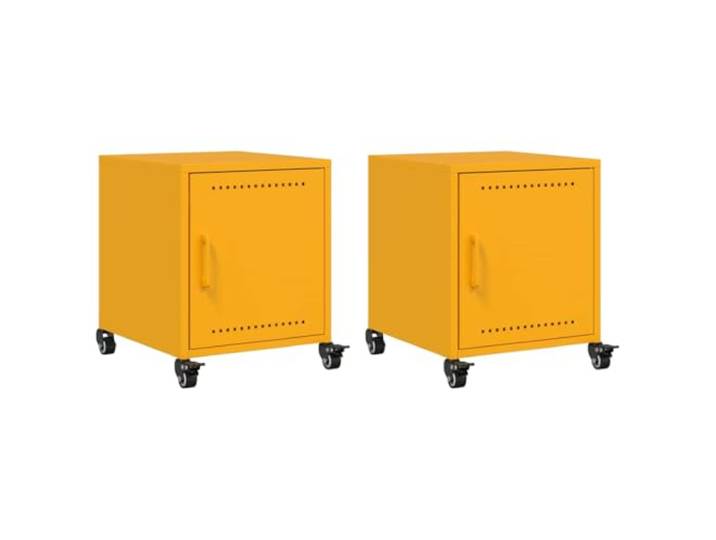 LMTYOENFG 2er Set Nachttische aus Stahl, 36x39x43,5 cm, Senfgelb Mobiles Nachtschrank-Duo für das Schlafzimmer: Mit 4 Rollen flexibel verstellbar, Türfach und pflegeleichtem Korpus.