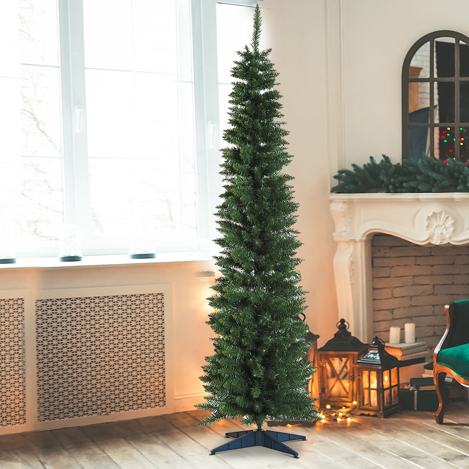 Homcom Albero di Natale Artificiale Slim 180cm con 390 Rami Supporto in Metallo Aosom