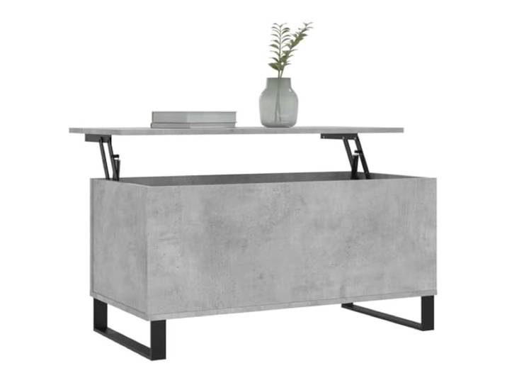 KTHLBRH Couchtisch, Grau, Zement, 90 x 44,5 x 45 cm, Holz, mehrschichtig Hebefläche, verstecktes Fach, Beine aus Metall, stabil, leicht zu reinigen