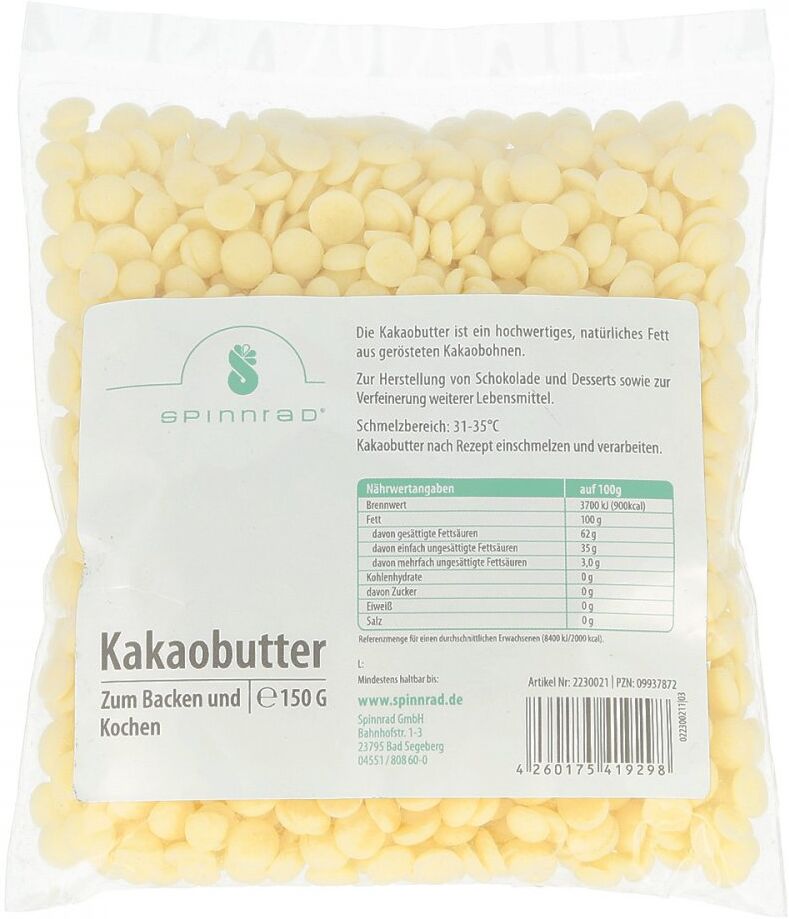 Spinnrad GmbH Kakaobutter Pellets zum Backen 150g