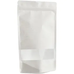 1000 Standbodenbeutel Kraftpapier mit Sichtfenster 110 x 185 mm | weiß, Kraftpapier, PET, PP