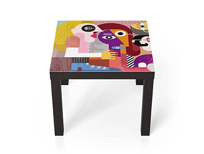 DEQORI Glastisch schwarz klein 55x55 cm Motiv Hund zwischen Menschen ausgefallener Beistelltisch aus Glas Hochglanz Couchtisch fürs Wohnzimmer moderner Couch Tisch mit Design