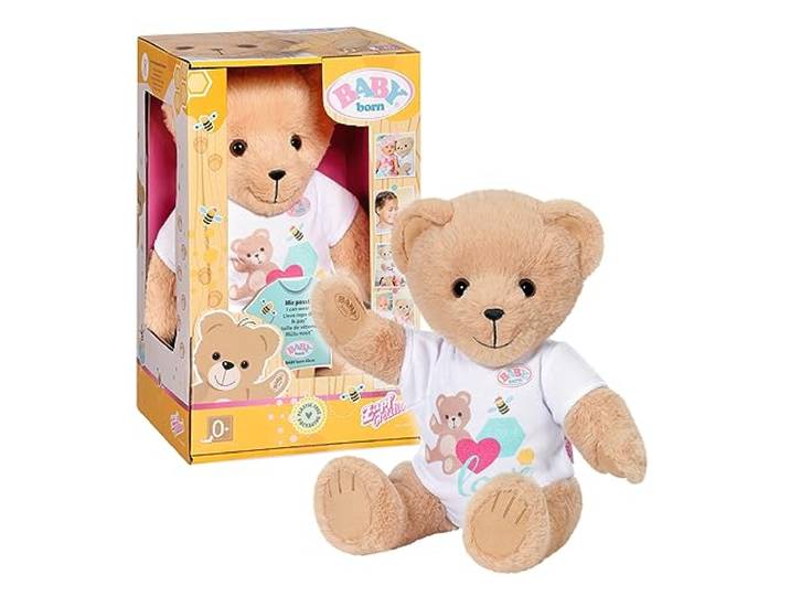 Zapf Creation 834435 BABY born Bär mit weißem Strampler- Teddybär Kuscheltier, bewegliche Arme und Beine, drehbarer Kopf, waschbar per Handwäsche, mit Freundschaftsbuch und Stickerbogen.