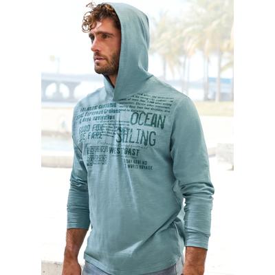 Kapuzenshirt JOHN DEVIN, Herren, Gr. L, grün (petrol bedruckt), Slub, Obermaterial: 100% Baumwolle, bedruckt, regular fit, Rundhals, abgesteppte Kante, Shirts Kapuzenshirt, Langarmshirt bedruckt mit Kapuze aus strukturierter Baumwoll-Qualität