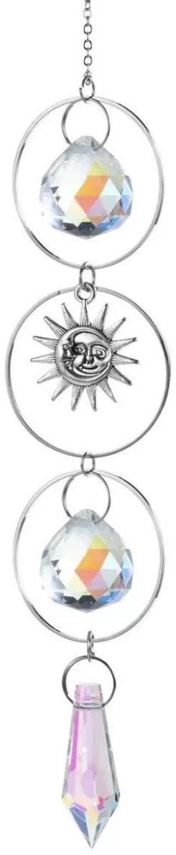 Maan Suncatcher Kristal - Zilveren en Gouden Raamdecoratie - Transparante Zonnehanger