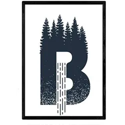 POSTER Letter B Naturwalddesign A4 Schwarzer Rahmen