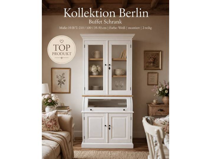 Wohnpalast Buffet Buffet Schrank Berlin 100 cm mit Eiche weiß Landhaus- Stil