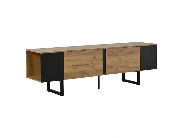 Meuble TV effet bois nature industriel 180x40x55 cm
