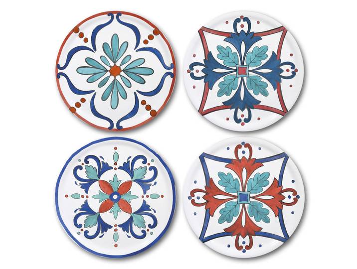 Mäser Pizzatellerset Margot, Rot, Weiß, Hellblau, Dunkelblau, Keramik, 4-teilig, rund, Made in Europe, Essen & Trinken, Geschirr, Teller, Pizzateller