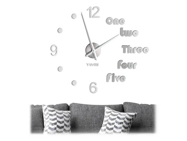 Relaxdays Wanduhr Silber DIY selbstklebend Spiegeloptik max 110 cm, Silberfarben, Textil, Metall, Kunststoff, 110x110x3.5 cm, Dekoration, Uhr, Wanduhren