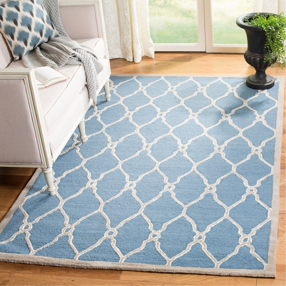 Breakwater Bay Albatross Rectangle Geometric Wool Hand Woven Area Rug Navy / Ivory Rectangle 152 x 244 cm