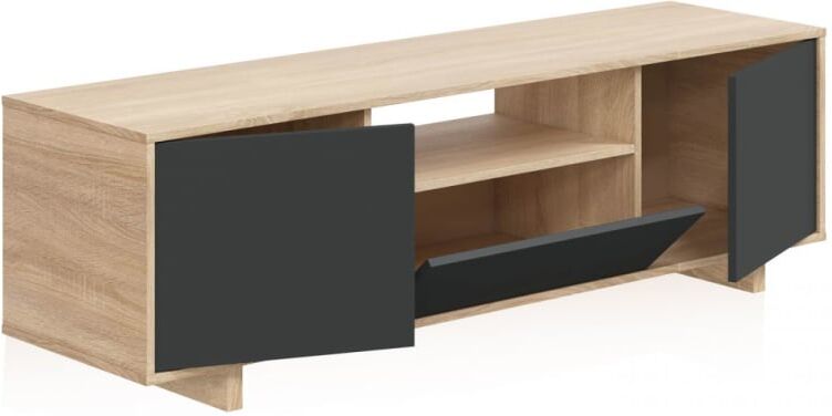 duehome Mueble tv con almacenaje oculto 150 cm roble antracita