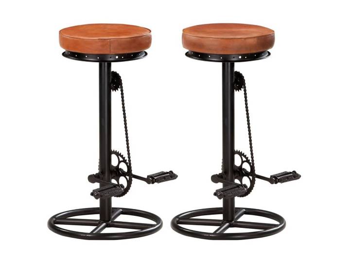 furnicato Barhocker 2 Stk. Schwarz und Braun Echtes Ziegenleder (2 St)