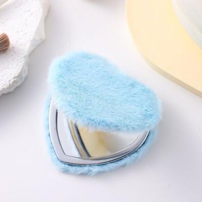 Fusion Finds Heart Compact Makeup Mirror Double Sided Travel Pocket Mirror With Magnifying Glass & Plush Cover blue