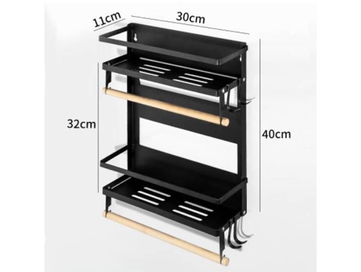 Support mural de rangement de cuisine - HST - Noir - Pliable - Magnétique - 40*30*11CM