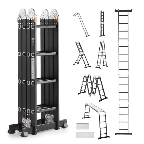 VEVOR Multifunctionele 7-in-1 Aluminium Ladder met Steigerplank, Zwart, Draagvermogen 150 kg