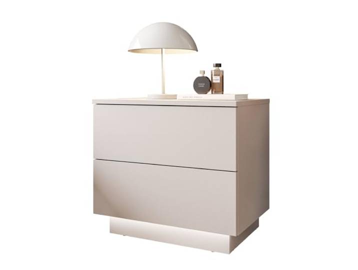 Lookway Nachttisch LINA II Kaschmir mit LED 55x50x37 cm Moderne Nachtkonsole Schlafzimmer, Push to Open oder mit Griffen, Push-to-open System