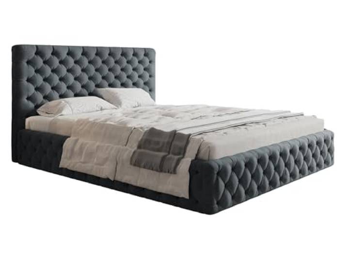 Emporius Doppelbett 140x200 Furis - Polsterbett mit Samtstoff, Schlafzimmerbett 140x200 - Bettkasten, Lattenrost, Design Bett (Dunkelgrau - Jasmine 96)