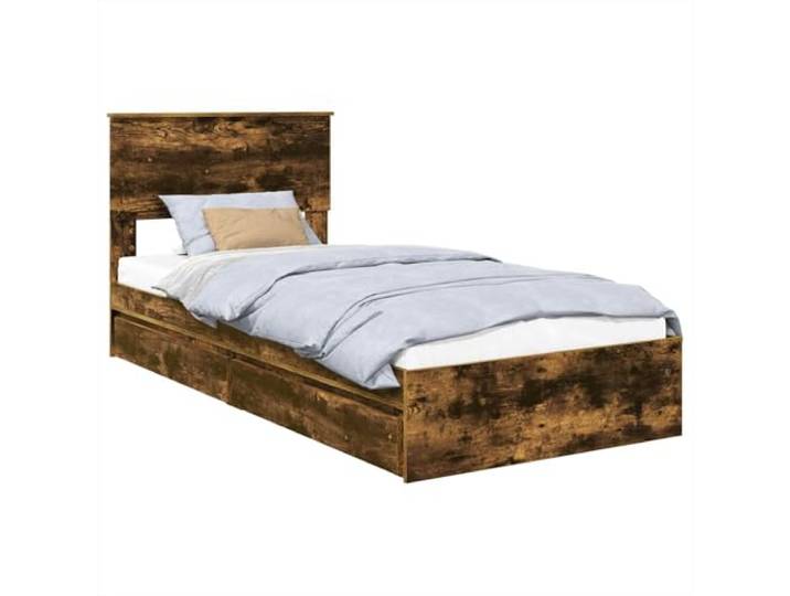 PUGYNBK Bett mit Schublade, rauchige Eiche, 90 x 190 cm Robustes Holz, modernes Design, einfache Montage, platzsparend