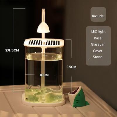 Multicon Wholesale Hub Betta Fish Mini Desktop Glass Aquarium Tank With LED Light For Kids Betta Fish with Green Crystals