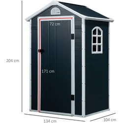 Outsunny Gerätehaus, Outdoor, Metall, Grau, 134 x 104 x 204 cm