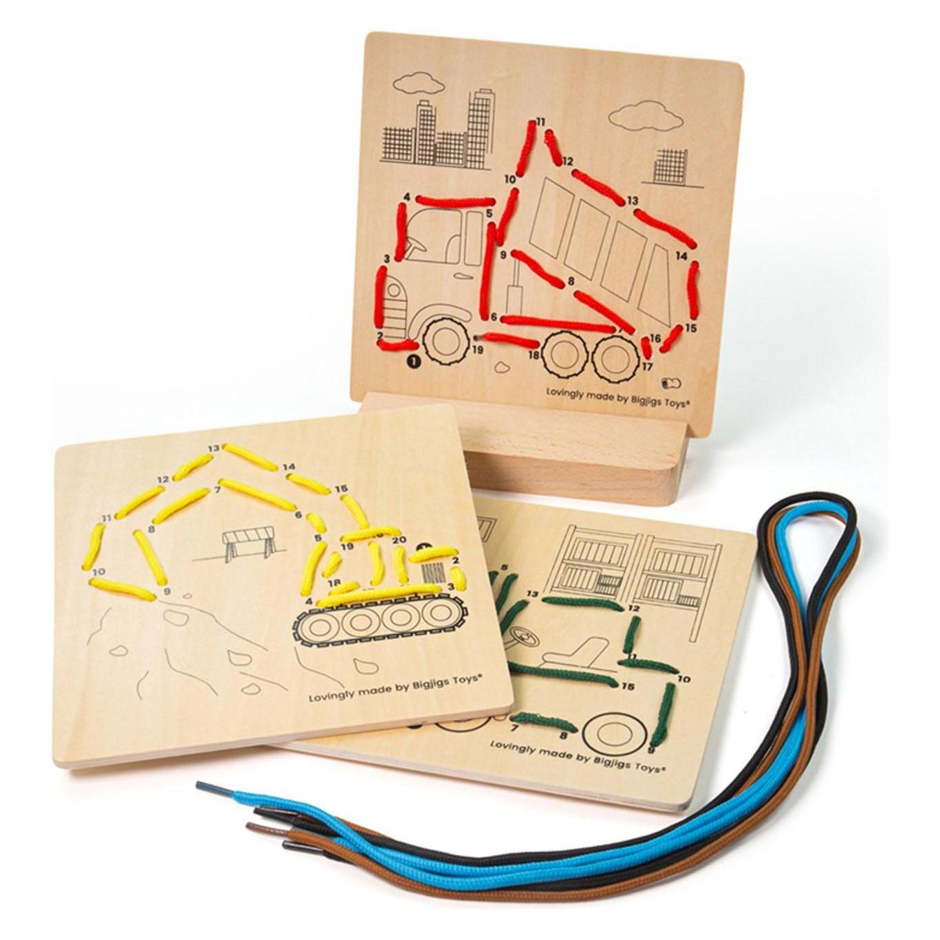 Bigjigs Fädelpuzzle aus Holz nach Zahlen - Konstruktion, 8dlg. (B09QQHPJR2)