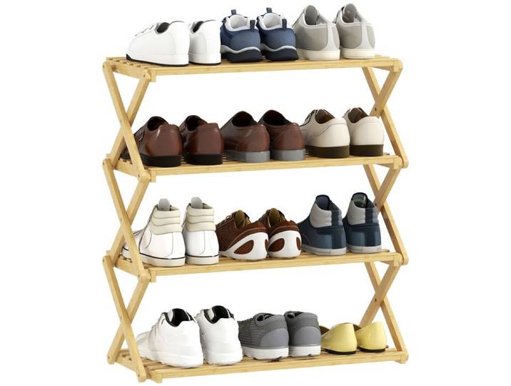 Étagère à chaussures verticale pliable en bambou 4 niveaux naturel