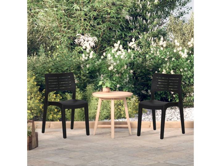 Ensemble de 2 chaises de jardin en polypropylène anthracite blanc marron, Table de Patio de jardin, décoration de mobilier d'extérieur